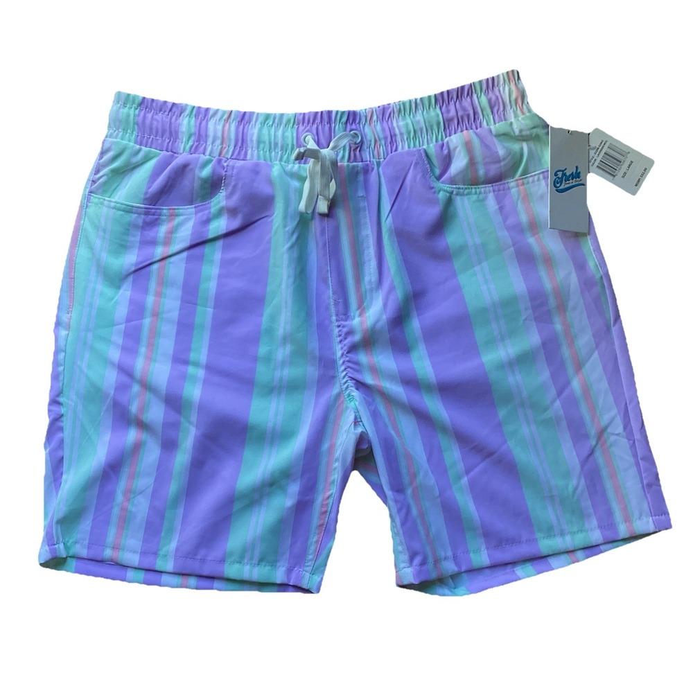 NWT Fresh Prints of Bel-Air LG Swim shorts Drill Clothing Co. Stripped W/Pocket